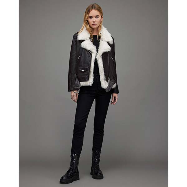 Allsaints Australia Womens Luna 4-in-1 Shearling Biker Jacket Black/Natural AU42-274